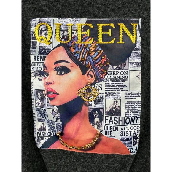 Free Kisses Women's Size M Gray Beaded Fashion QUEEN Drawstring Waist Knit Top - Picture 2 of 5